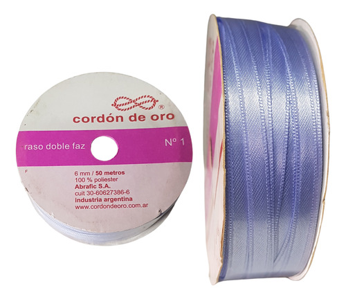 Cinta De Raso Doble Faz N°1 6mm X Rollo De 50mts Lavanda Cordón De Oro