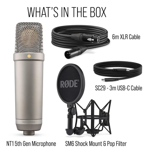 Microfone Condensador Rode Nt1 De 5ª Geração Com Sm6 Silver