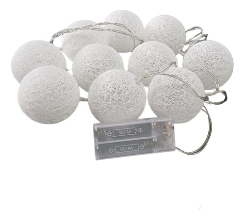 Varal Cordão Luminária Fio Luz Bolinha 10 Bola 5cm Led 1,8m Pilha Aa (10 Bolas Branca)