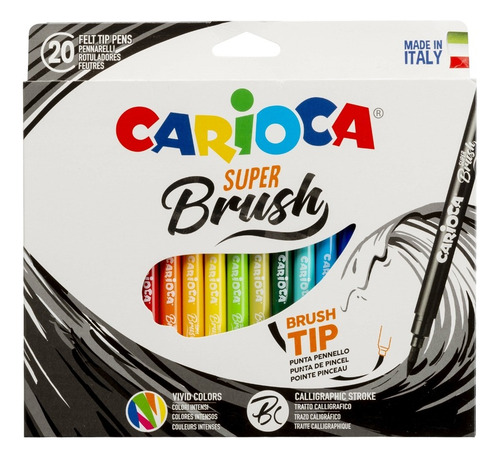 Marcador Punta Pincel - Carioca Super Brush 20 Colores