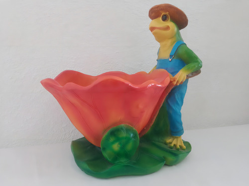 Rana Con Maceta Forma De Flor, Figura Resina Fina