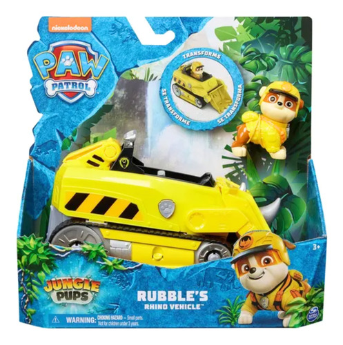 Paw Patrol Jungle Pups - Vehiculos Trasformables De Animales Rubble's Rhino Vehiculo Amarillo