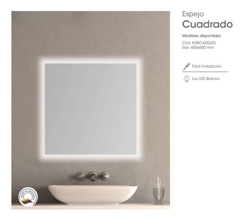Kubo Espejo Cuadrado Con Luz Led Blanca 60x60