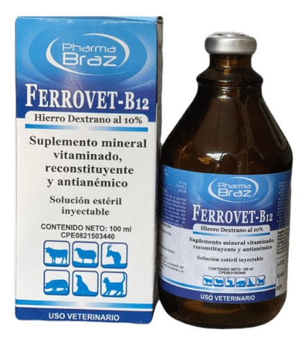 Ferrovet B12 Hierro Dextrano+vitamina B12 100ml Pharma Braz