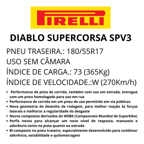 Pneu Tras 180/55r17 73w Pirelli Diablo Supercorsa Spv3