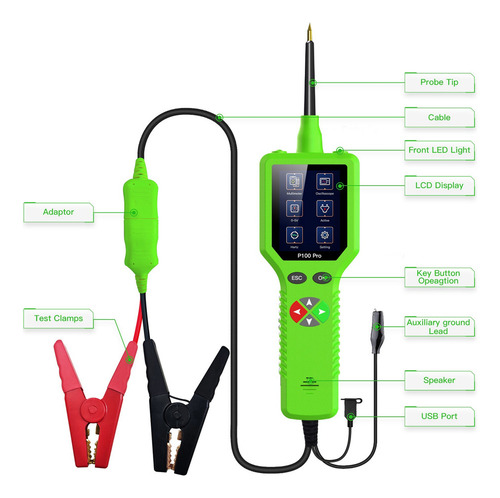 Probador De Circuitos De Coche Verde/9-30v P100 Pro Automoti