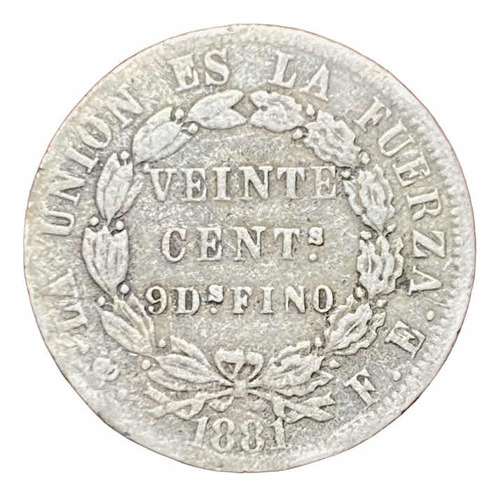 Moneda 20 Centavos Bolivia 1881 Plata 0.900 Km 159.1