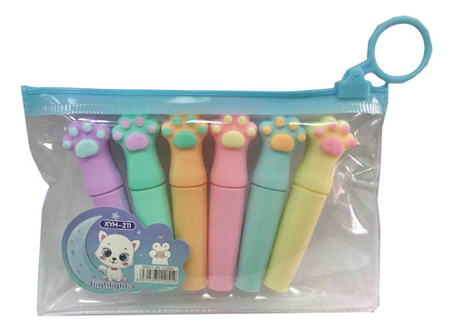 Set 6 Mini Resaltadores Huellita Gatitos Kawaii Cat Pasteles