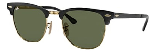 Óculos de sol Ray-Ban Clubmaster Metal Standard armação de metal cor polished black, lente green de cristal clássica, haste polished black de metal - RB3716