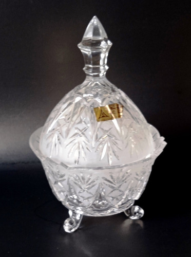 Bombonera Vintage De Cristal Tallado Alemán Con Su Etiqueta 