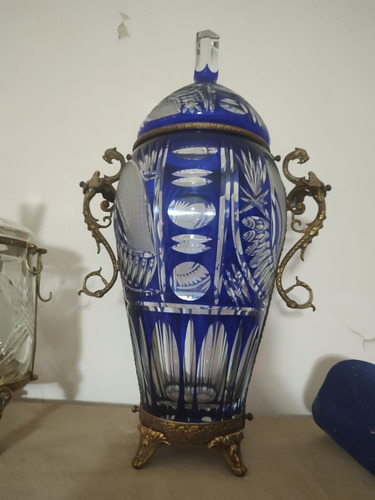 Gran Jarrón Decorativo Azul Y Bronce 50 Cm De Altura 