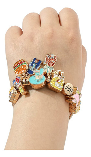 Pulsera Con Charms Bob Esponja Dijes Sponge Bob Brazalete Dorado