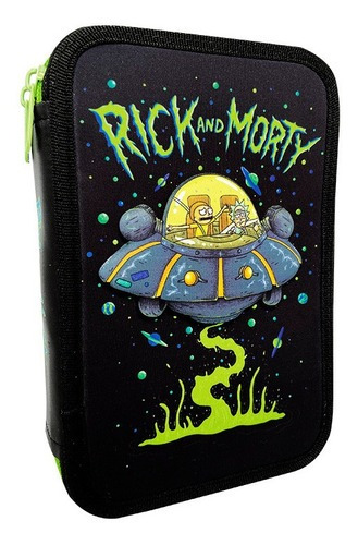 Canopla Cartuchera 2 Pisos Rick And Morty 3d Mooving Color Negro/ Verde