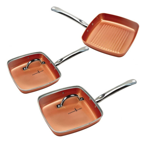 Copper Chef Pans, Nonstick, 3 Different Sizes