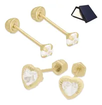 Comprar Aretes Broqueles Oro 10k Corazón Corazones Mujer Bebe Niña 2 Pares Dos Pares Broqueles Piercing Perforación Mujer Dama Niña Broquel Basicos Bebe Niña Mujer Aretes Oro 10k Oro Puro 10k