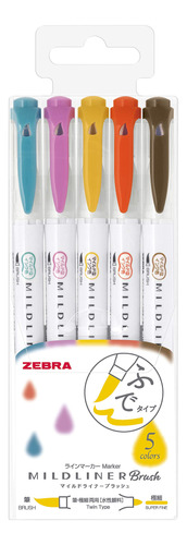 Zebra Resaltador Mildliner Brush Refined Color 5 Colores Se.