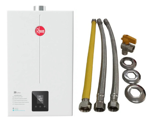 Aquecedor A Gás Rheem Glp 20l Branco Com Kits Ligação