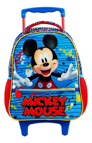 Mochila De Rodinhas Escolar Infantil Mickey Mouse Disney Cor Azul-claro