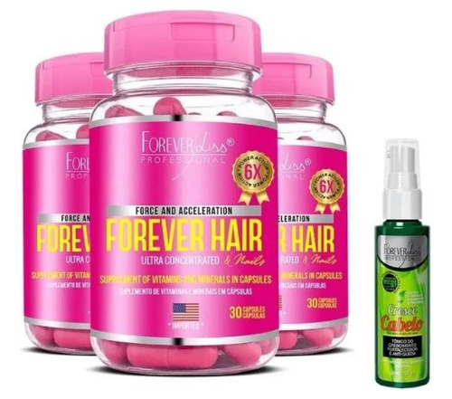 Kit 3 Meses Forever Hair Crescimento Capilar + Brinde