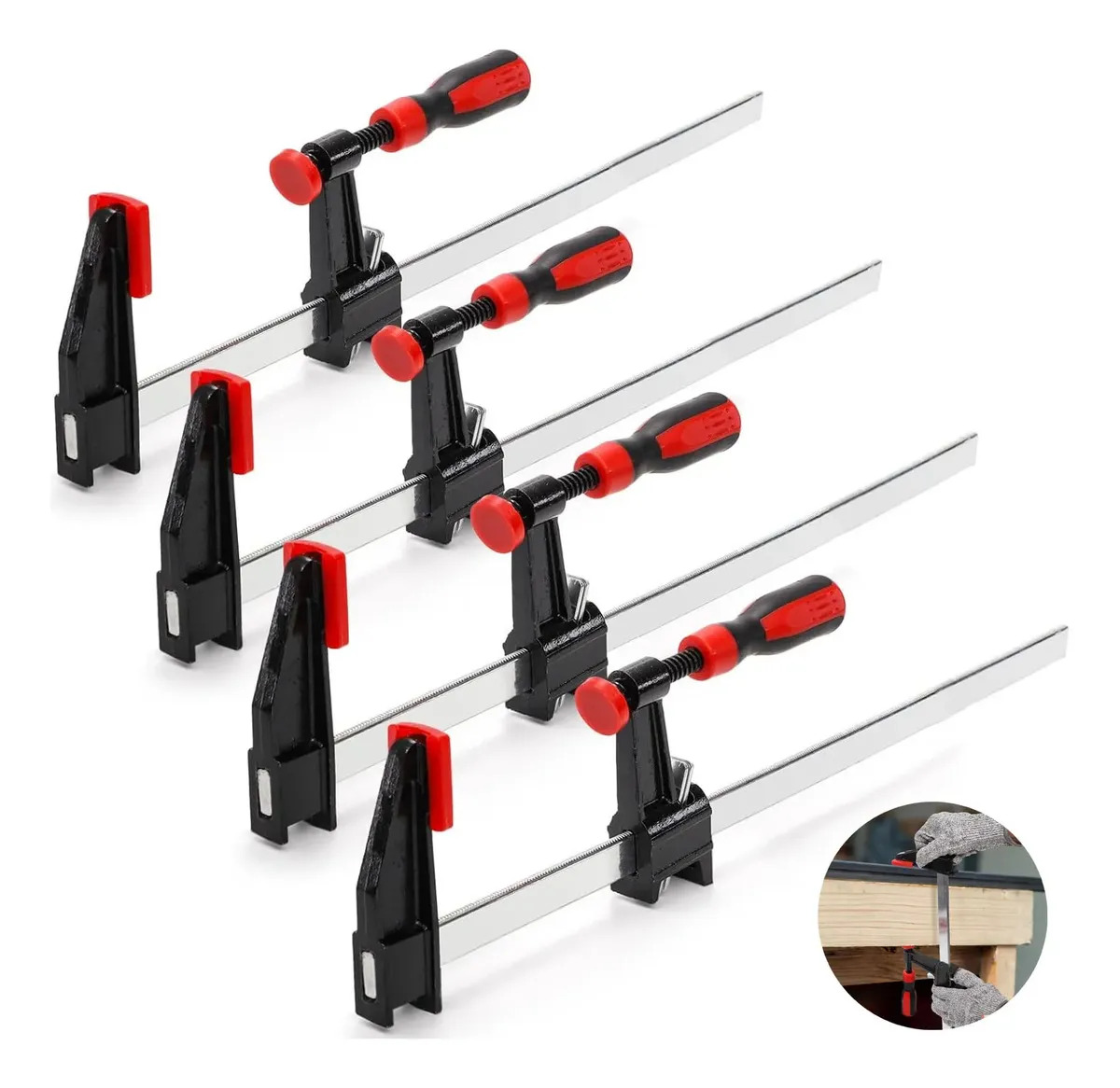 4 Pcs Gitifo Abrazaderas De Barra F De Acero Para Carpintería,Herramienta Manual De Bricolaje De Madera, Límite de carga de 600 libras