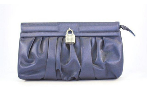 Cartera Clutch Sobre Noche Fiesta Raso Azul Con Candado