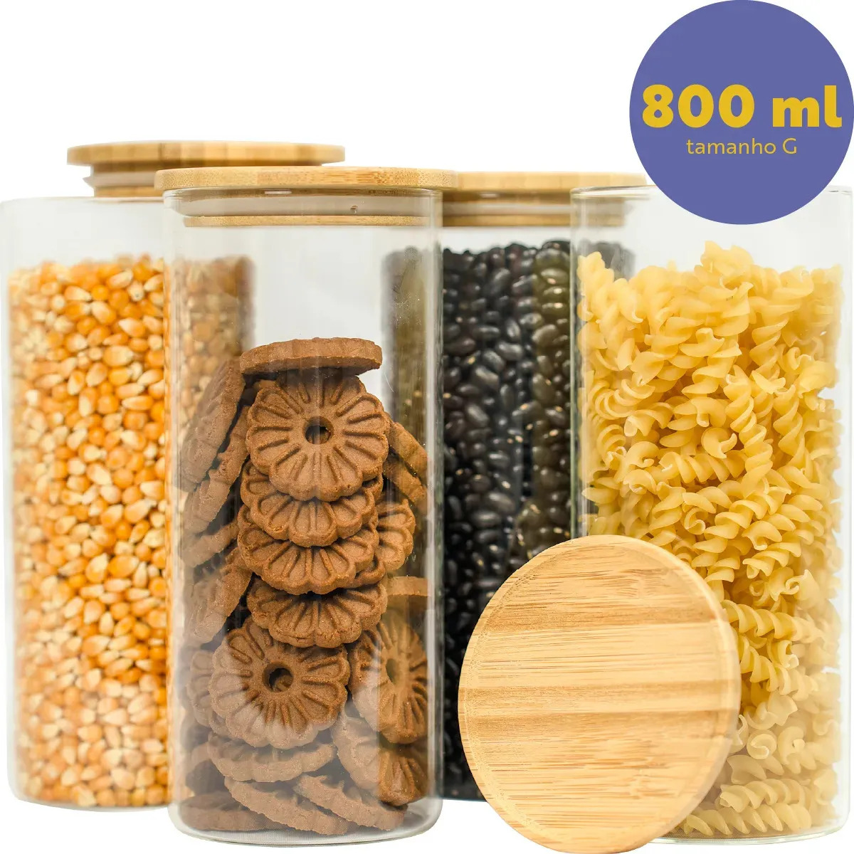 Kit 4 Pote Para ﻿Alimentos ﻿Seiri Transparente 800 Ml Cozinha Flat Transparente