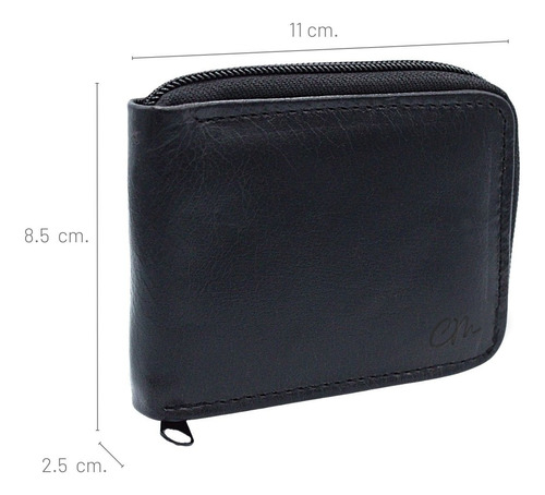 Cartera Hombre Piel Cierre Identificación Grabado Láser Negro