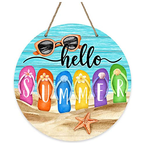 Hello Summer Beach Flip Flops Pool Sign For Front Door ...