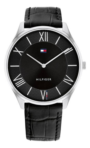 Reloj Tommy Hilfiger Correa De Cuero Para Hombre 1710516 Color De La Malla Negro Color Del Bisel Plateado Color Del Fondo Negro