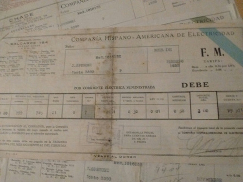 Lote 8 Antiguas Facturas Compañía Argentina Electricidad