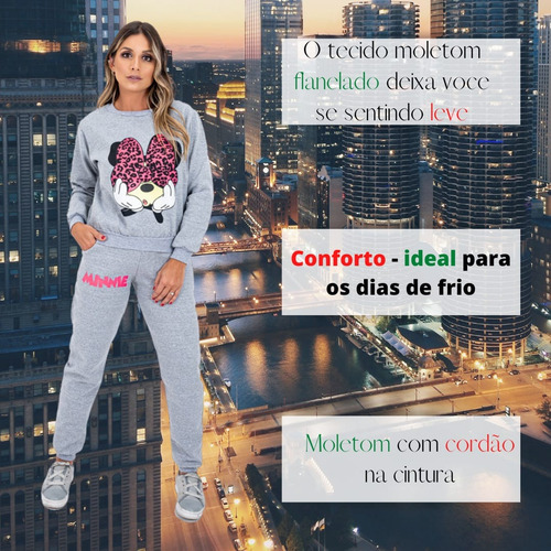 Imagem 9 de 10 de Conjunto Moletom Feminino Personagem Minnie Mickey De Frio