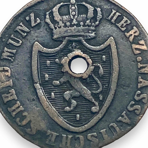 Moneda Antigua De Ciudad De Nassau Alemania 1/4 Kreuzer 1813 (Usado)