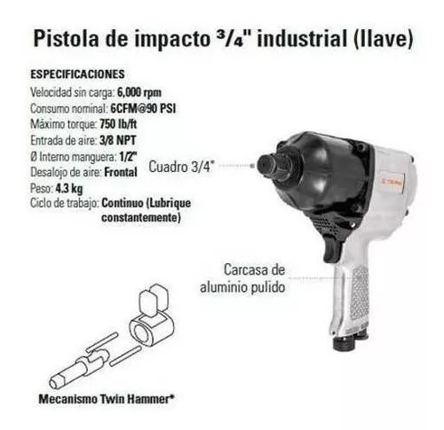 Pistola Neumática De Impacto 3/4 Pulgadas Truper 16889