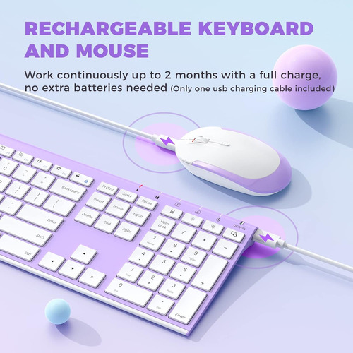 Teclado Y Mouse Inalámbricos, 2.4 Ghz, Recargable, Compacto,