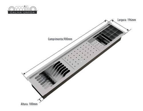 Calha Úmida Gourmet Canal Equipado Inox Escorredor Louça