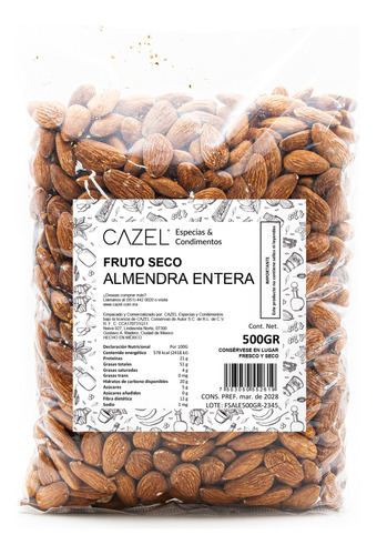 Almendra Natural Cruda Entera 500gr