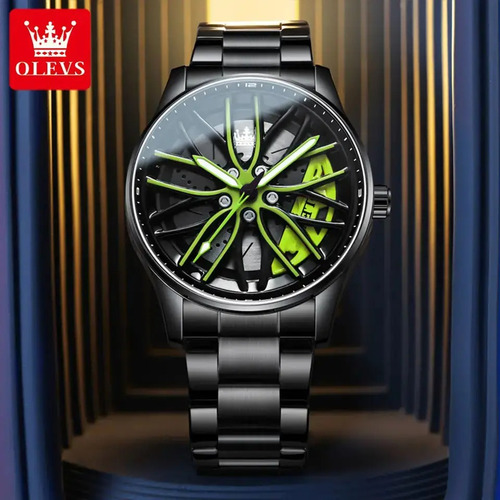Reloj Deportivo Para Hombre De Rin Giratorio - Olevs Negro Verde Verde