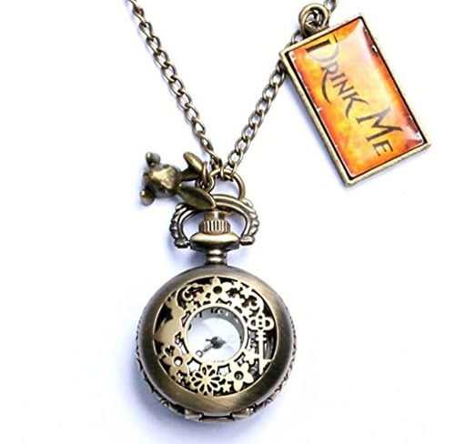 Reloj De Bolsillo Con Collar, Cuarzo, Diseño De Alicia