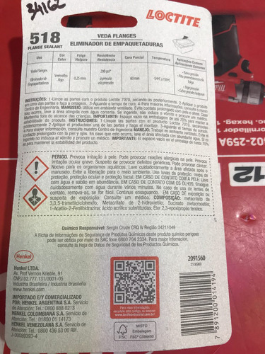 Imagen 2 de 2 de Loctite 518 Eliminador De Juntas 15gr