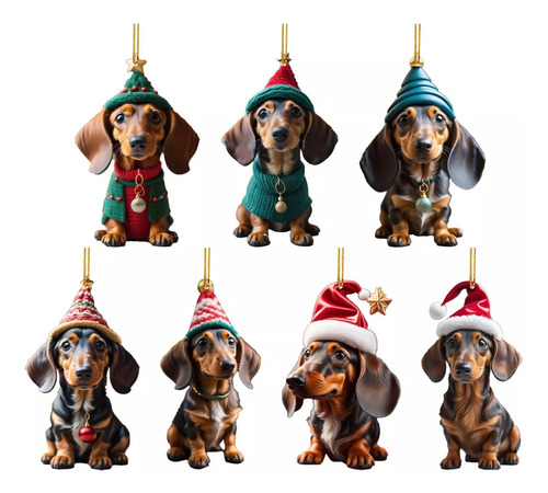 Adornos Acrílicos Navideños Para Perros Salchicha, 7 Piezas,