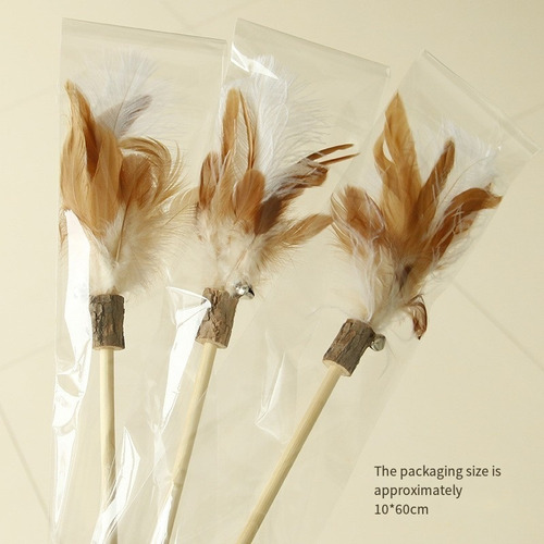 Campana De Plumas De Avestruz Con Palo De Madera For Gatos
