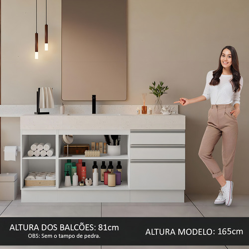 Mueble Modulo Para Baño Gabinete Lavabo Madesa 180cm Bb Color Blanco