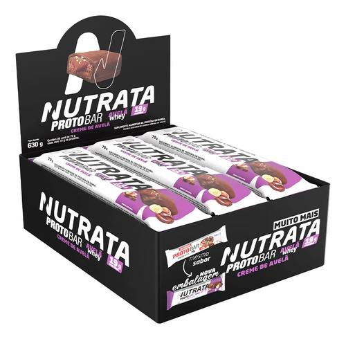 Barra Proteica Proto Bar Caixa Com 9 Unidades - Nutrata Sabor Creme De Avelã
