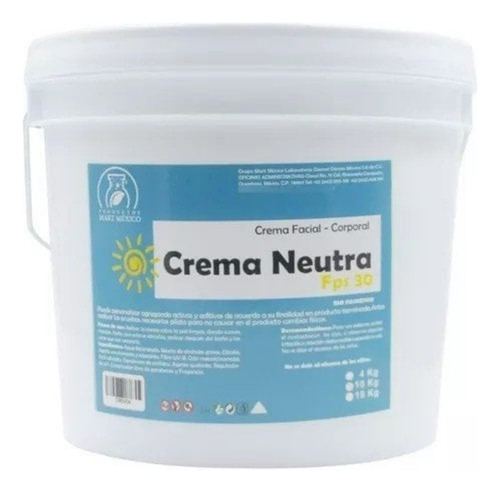 Crema Neutra Base Sin Aroma Con Filtro Solar  4 Litros