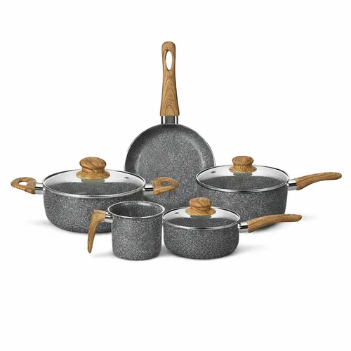 Kit Jogo 5 Peças Panelas Fogão Indução Elétrico Gás Conjunt Granito