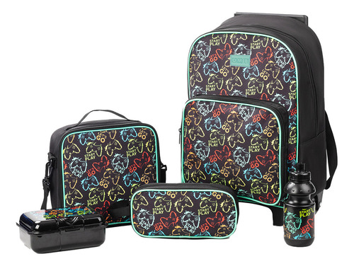ZOMILUX - Mochila Niño - Mochila Con Ruedas - SET Maleta Lonchera Tupper Lapicera y Botella - Mochila Ruedas - Maleta Escolar Niño - Diseño Gamer