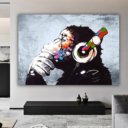 Imagen 2 de 9 de Cuadro- Mono Colores 4-ultra Hd-banksy 100x70cm.