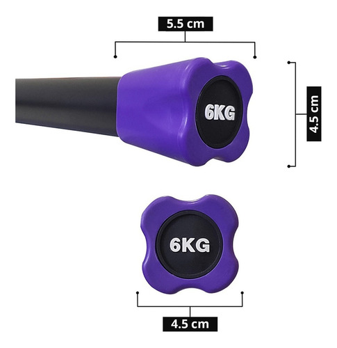 Barra Con Peso Integrado 6 Kg, Entrenamiento Crossfit Gym