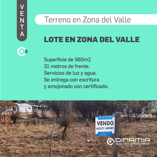 Lote En Venta Villa Del Dique, Zona Del Valle