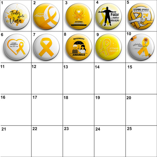 Bottons Setembro Amarelo - Kit Com 50 Bottons